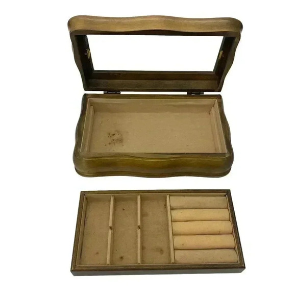 Wooden Earring Jewelry Storage Box Large Organizer Removable Divider Tray - Picture 3 of 11